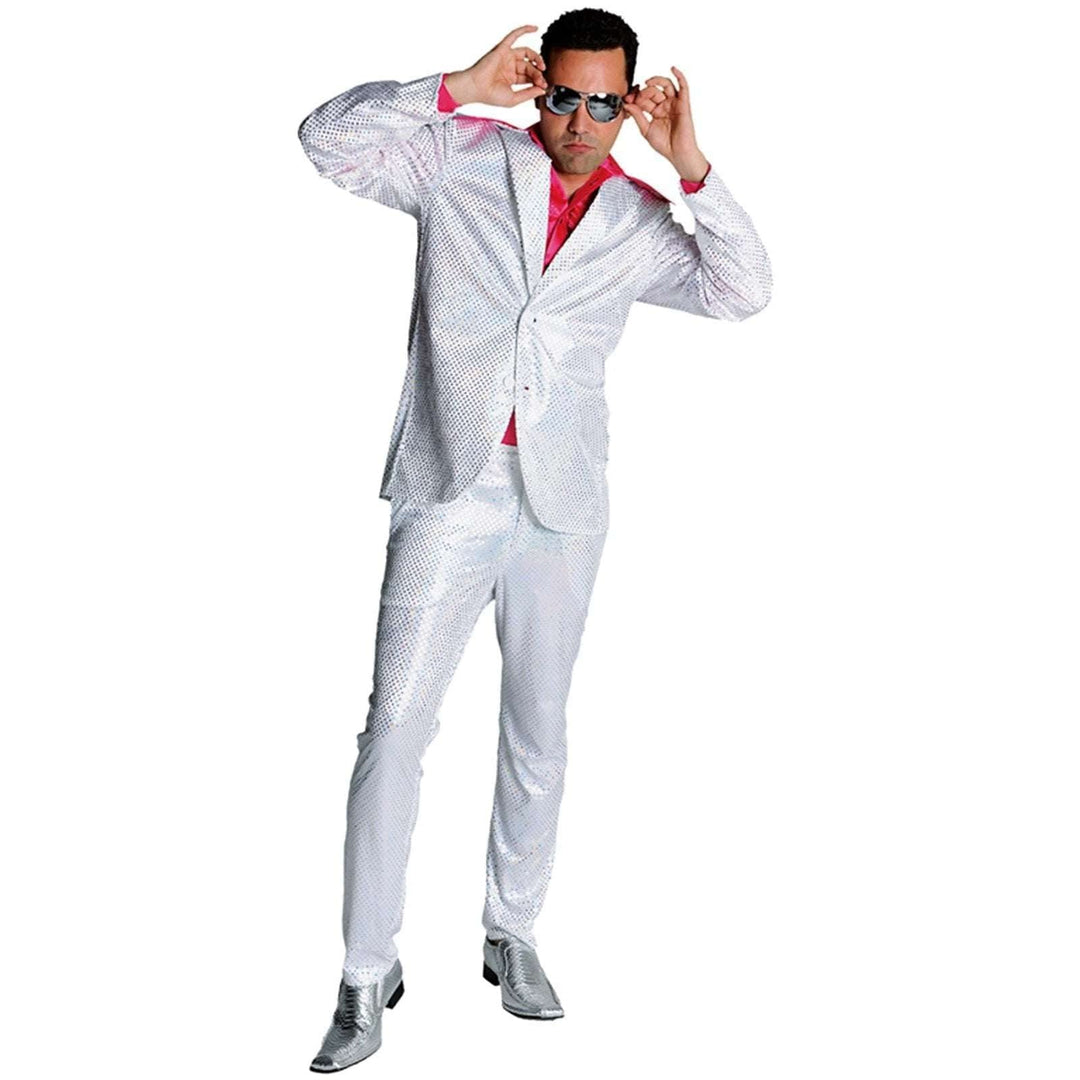 Disco Anzug Glitter Partyanzug Herren 80er Jahre Saturday Night Farbe: weiss - Grösse XL