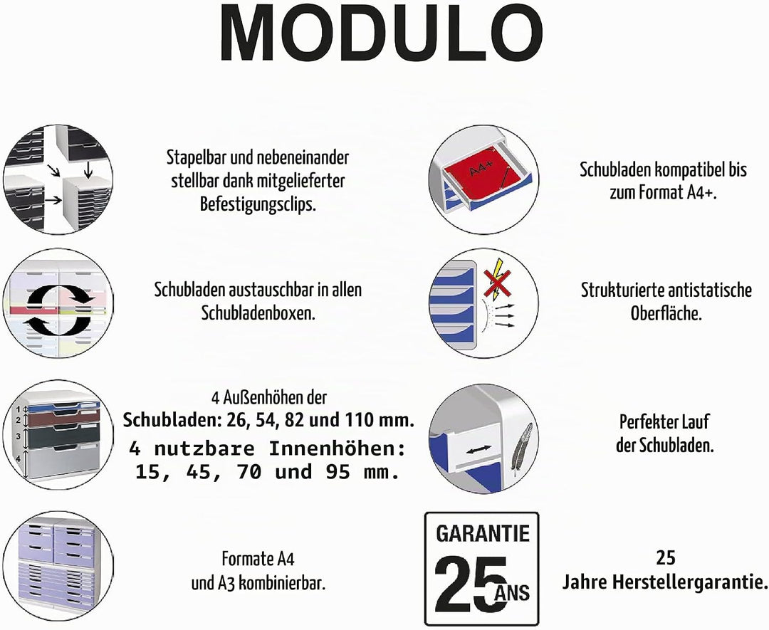 Exacompta 303714D Modulo Ablagebox (für Dokumente in Format DIN A4, 35 x 28,8 x 32 cm, mit 5 Laden,