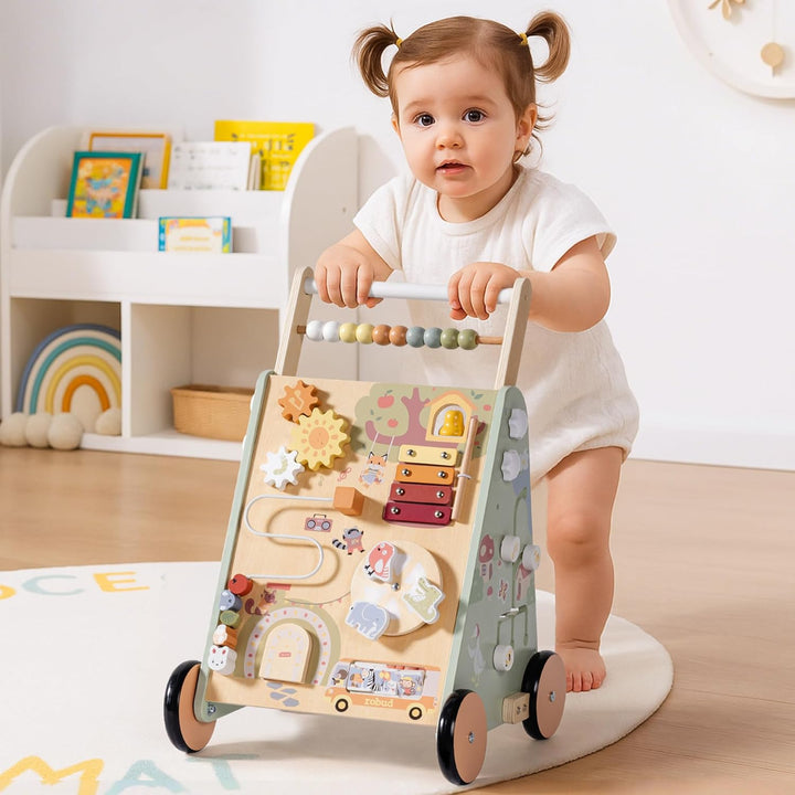 ROBUD Baby Walker Holz für Kleinkinder, 8 in 1 Multifunktions Push Along Spielzeug mit Aktivitätszen