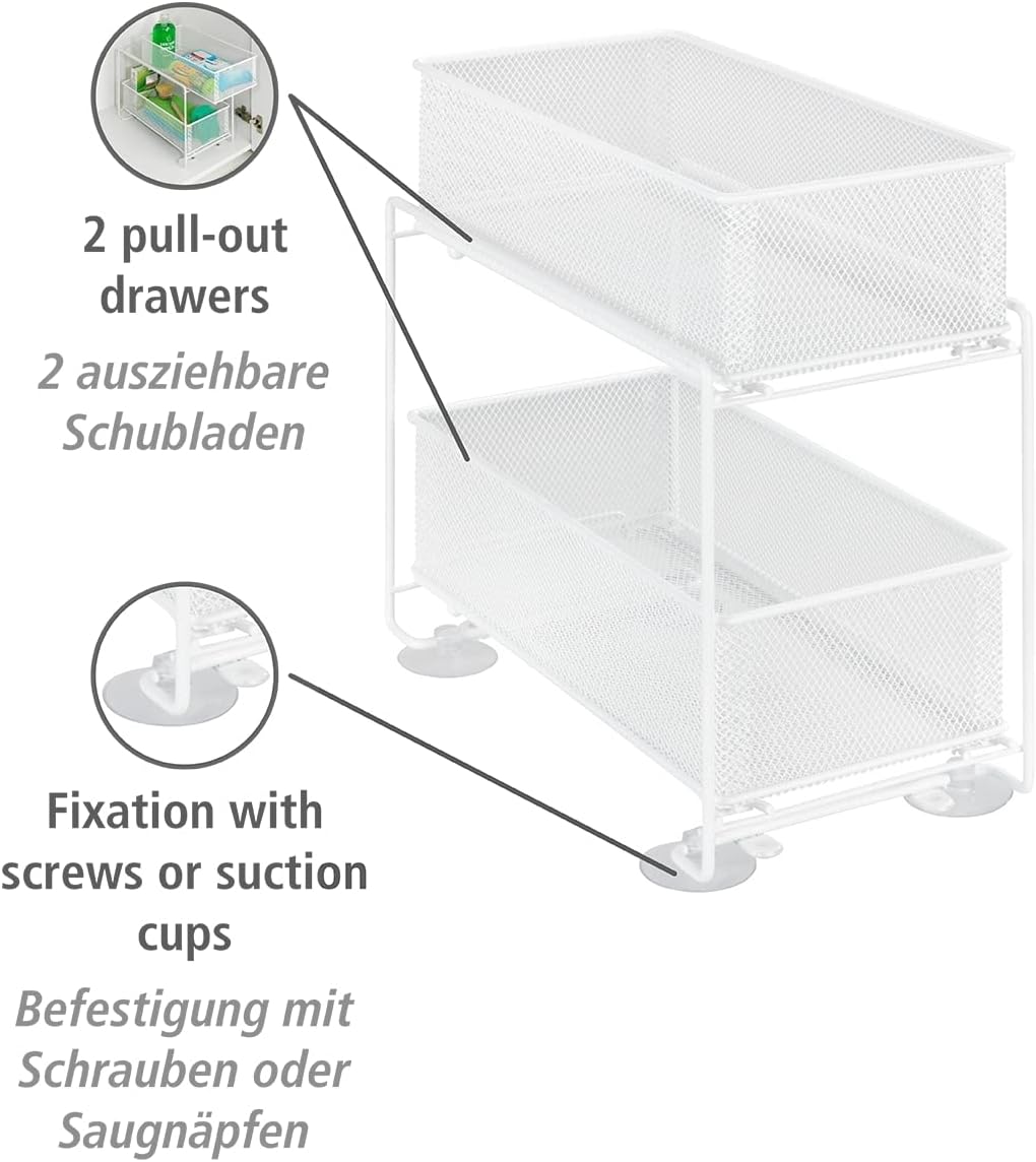 WENKO Schubladenregal Mod. Gioma, hochwertiger Organizer mit 2 Etagen und Korb-auszug für Küchenschr