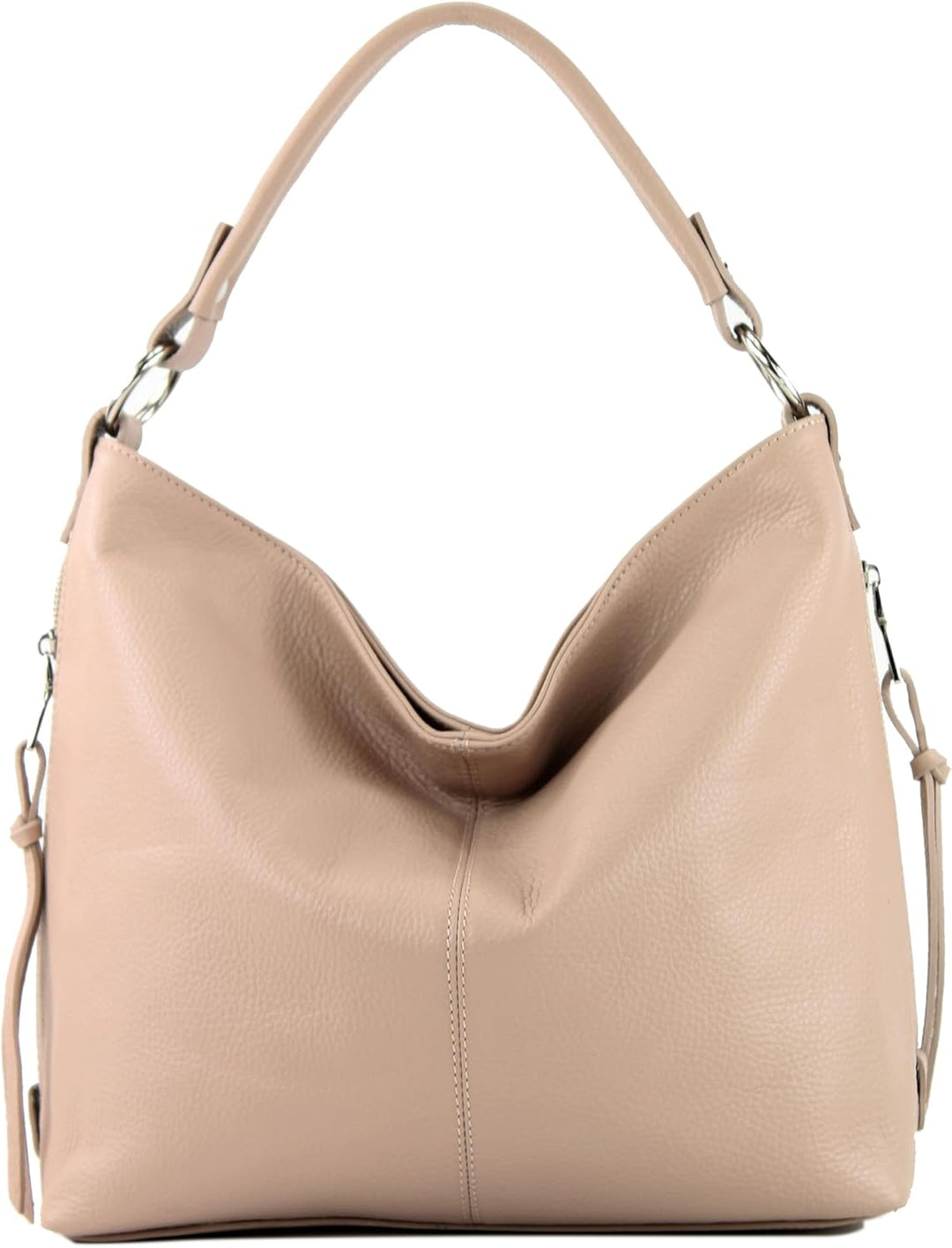 modamoda de Damen Schultertasche, Leder T160 Rosabeige Hell, Rosabeige Hell