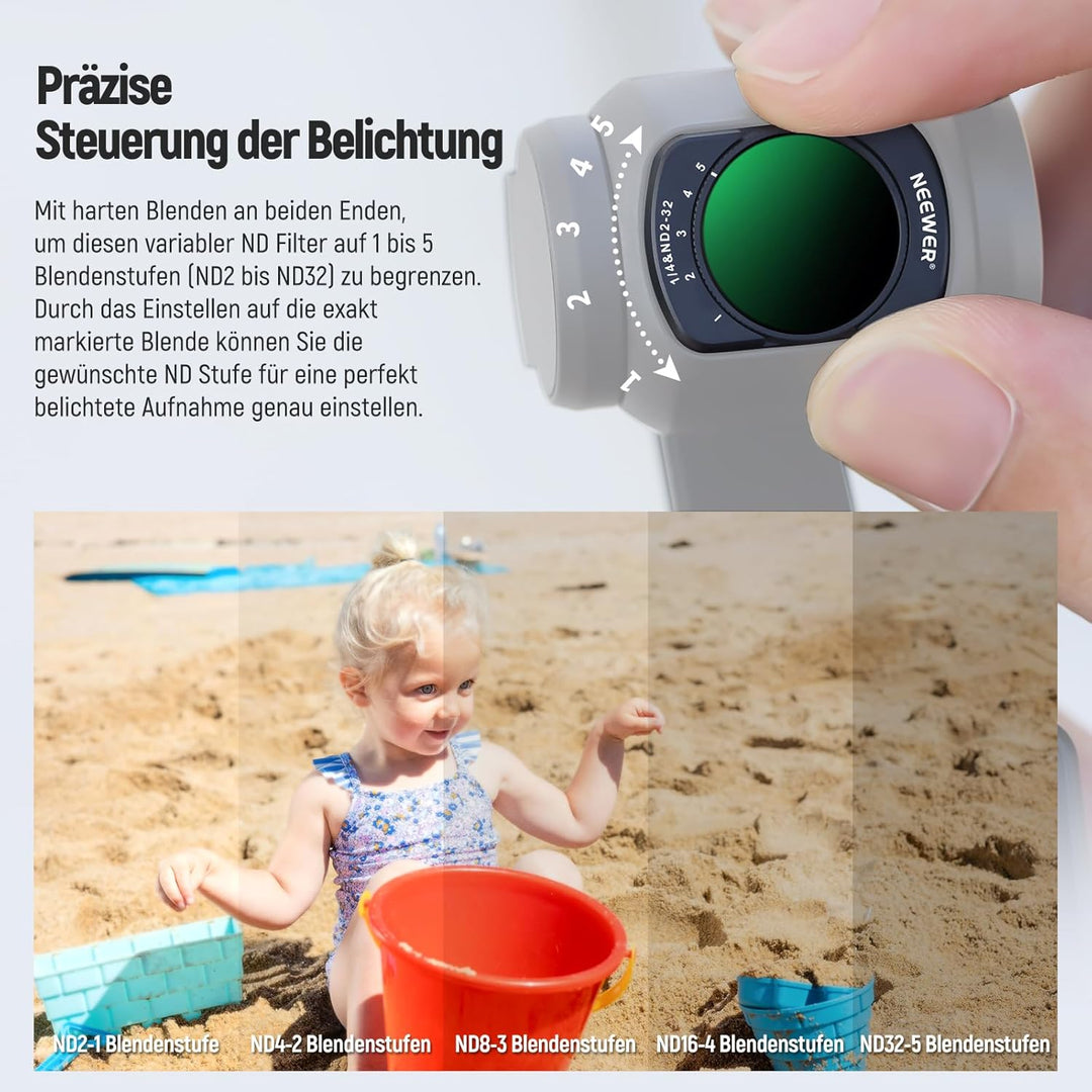 NEEWER Variabler ND und Black Diffusion 1/4 Filter, kompatibel mit DJI Osmo Pocket 3 Creator Combo Z