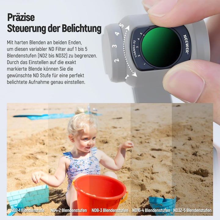 NEEWER Variabler ND und Black Diffusion 1/4 Filter, kompatibel mit DJI Osmo Pocket 3 Creator Combo Z
