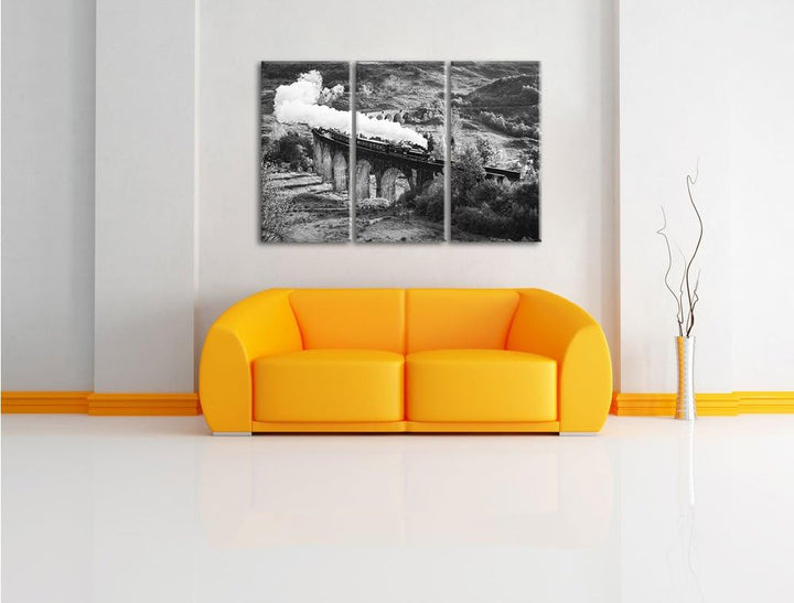 Pixxprint Dampflokomotive als Leinwandbild/Grösse: 3 Teilig (120x80 cm) cm/Wandbild/Kunstdruck/ferti