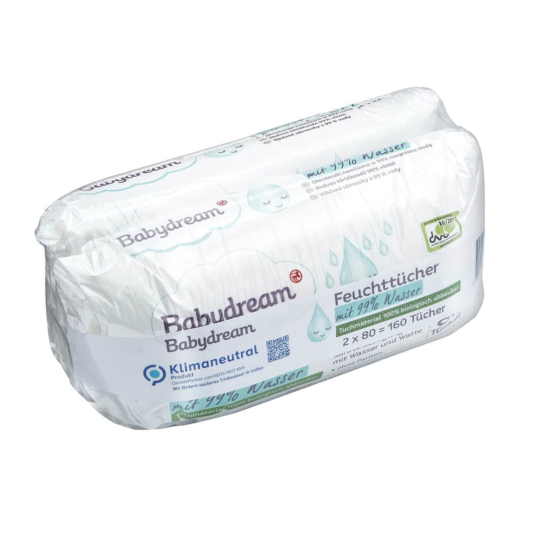 Babydream Feuchttücher mit 99% Wasser 160 Stück 2x 80 Tücher sanfte Reinigung - wie mit Wasser & Wat