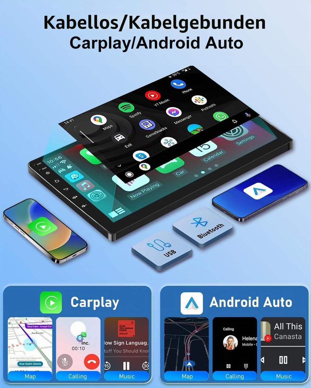 NHOPEEW 2G+64G Android Autoradio für VW T5 Multivan 2008-2015 - Drahtlos Carplay &amp; Android Auto - 9