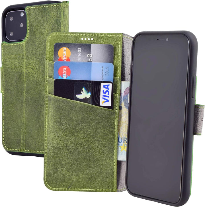 Suncase Book-Style Hülle kompatibel mit iPhone 11 (6.1 Zoll) Leder Tasche (Slim-Fit) Lederhülle Hand
