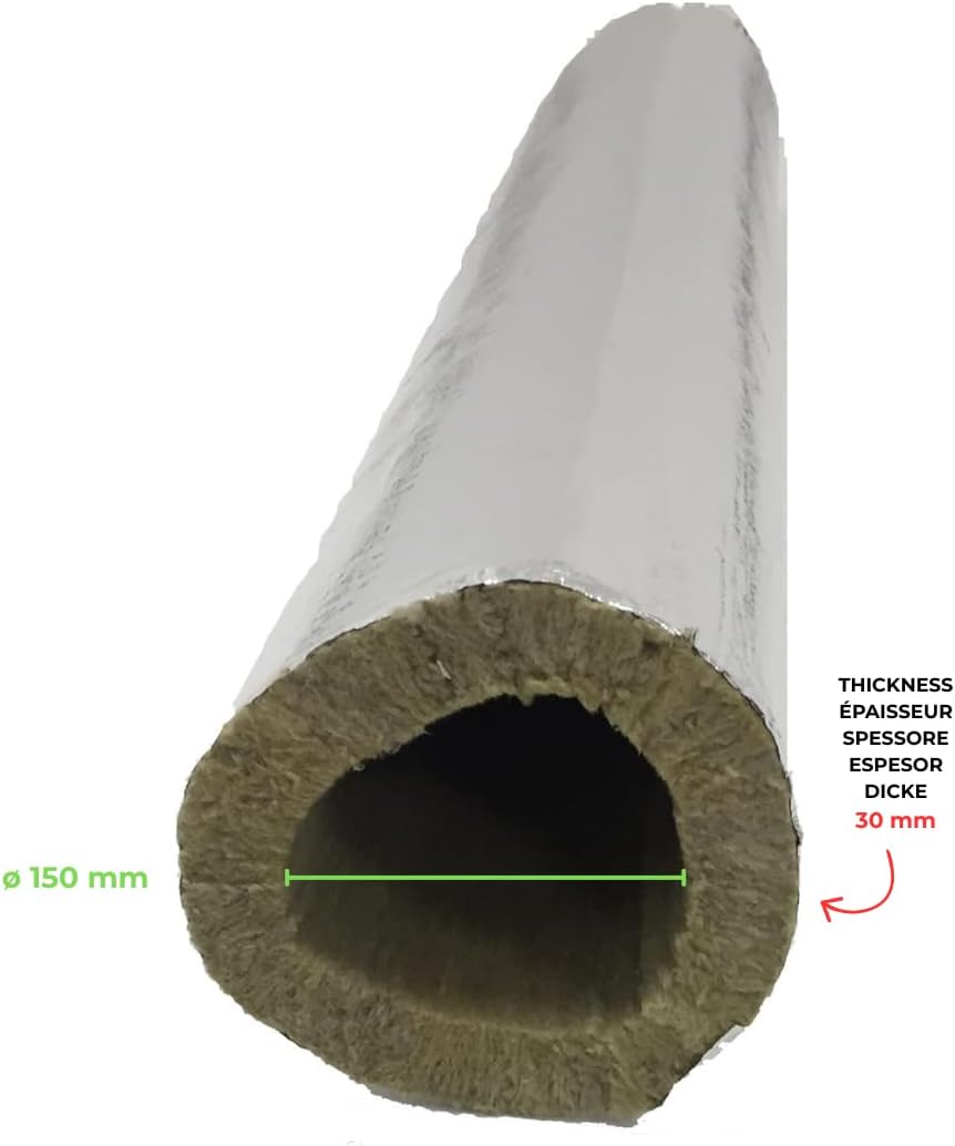 Rohrschale aus Steinwolle mit Aluminiumüberzug, Isolierung für Kaminrohre und Heizungen 150