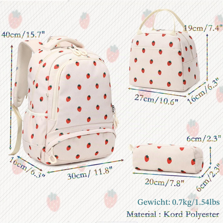 Erdbeere Rucksack Schultasche Kinder Mädchen Schulrucksack Grundschüler Cord Rucksäcke Leicht Schulr