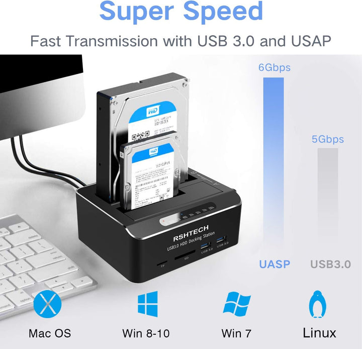 Dualschacht Festplatten Docking Station, RSHTECH USB 3.0 Aluminium Festplatten Dockingstation Offlin