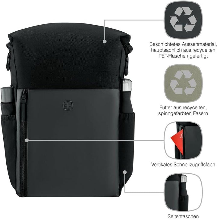 WENGER UrbanOne Roll-Top Backpack, Laptop-Rucksack mit Rollverschluss, Notebook bis 15,6 Zoll, 25 l,