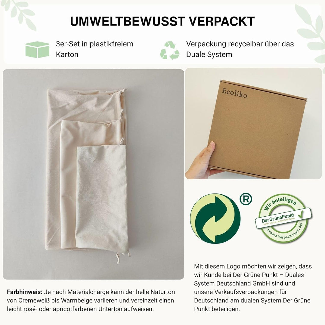 Samtweiche Staubschutzbeutel für Handtaschen, 3er Set Stoffbeutel | Aufbewahrungsbeutel mit Baumwoll
