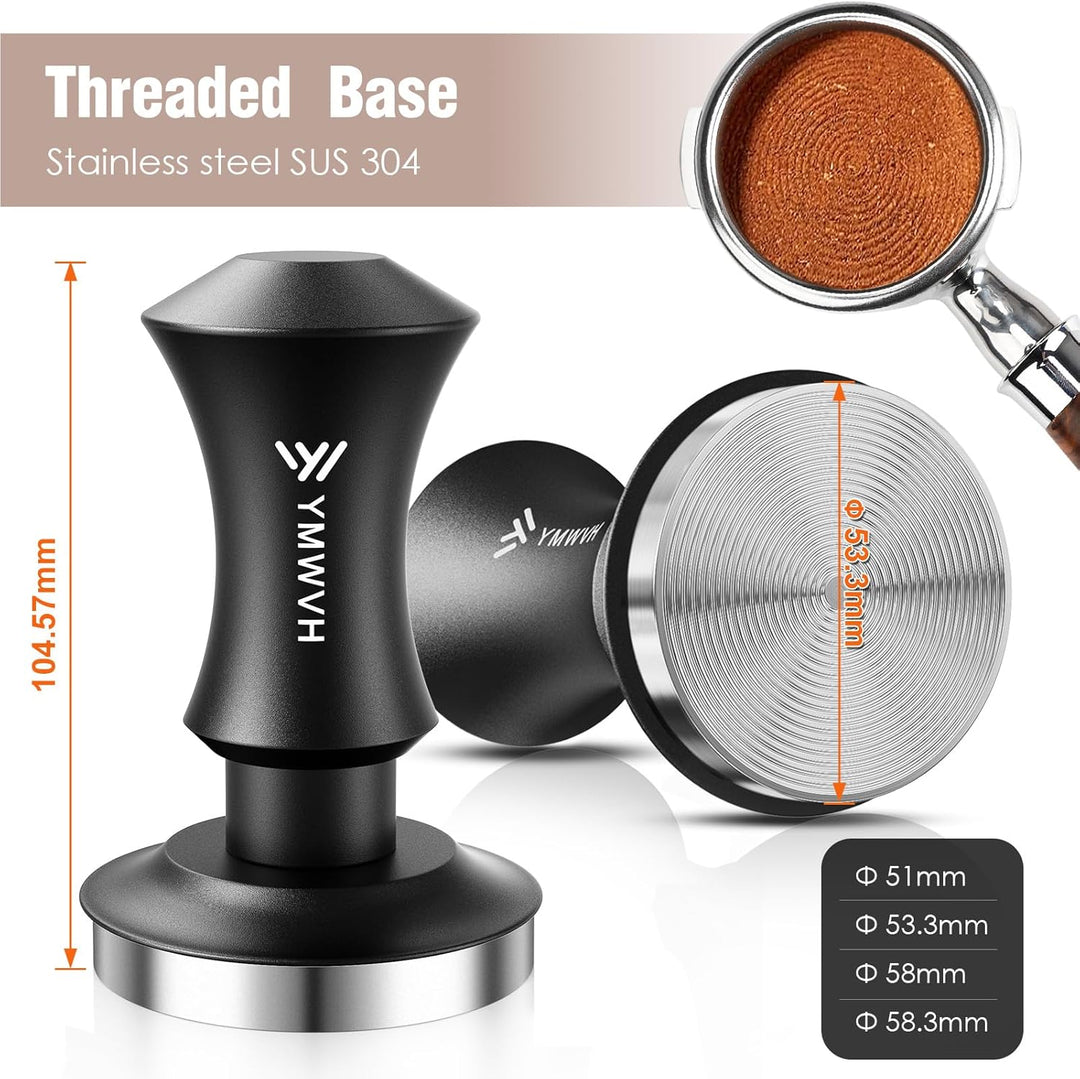 Kaffee Tamper mit Base Ripple 53.3mm, Edelstahl Espresso Tamper mit 20lb/30lbs-Ersatzfedern, Barista