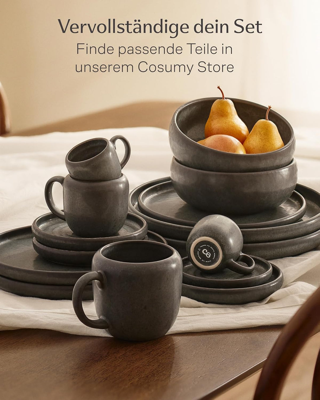 Cosumy 4er Espressotassen Set mit Untertassen Schwarz – 90 ml Keramik Espresso Tassen Set – Hält lan