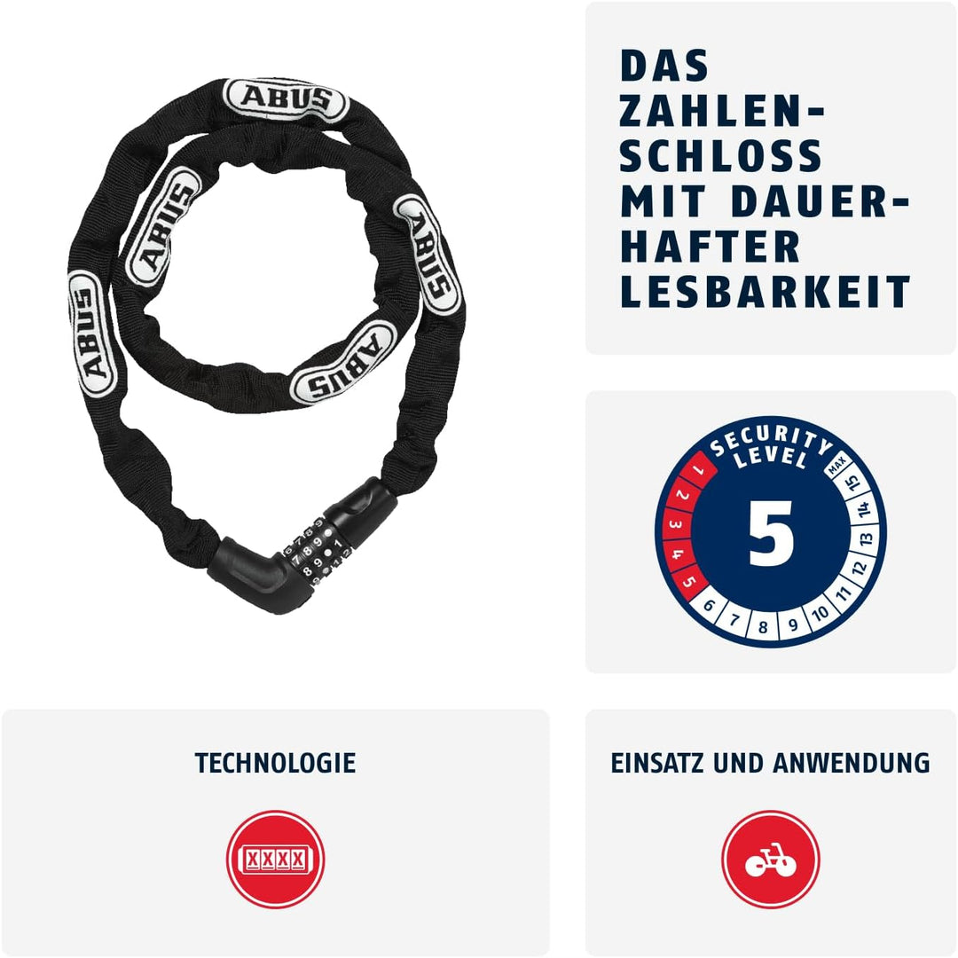 ABUS Kettenschloss Steel-O-Chain 5805C – Zahlenschloss aus 5 mm starken Stahlkette – ABUS-Sicherheit