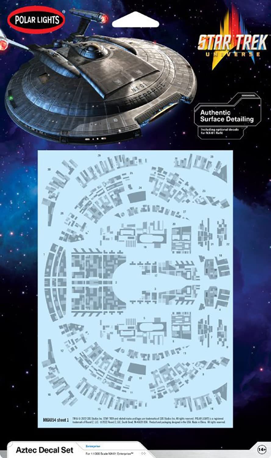 AMT MKA054M/12 1/1000 Star Trek NX-01 U.S.S. Enterprise Aztec Decals Modellbausatz, Mehrfarbig