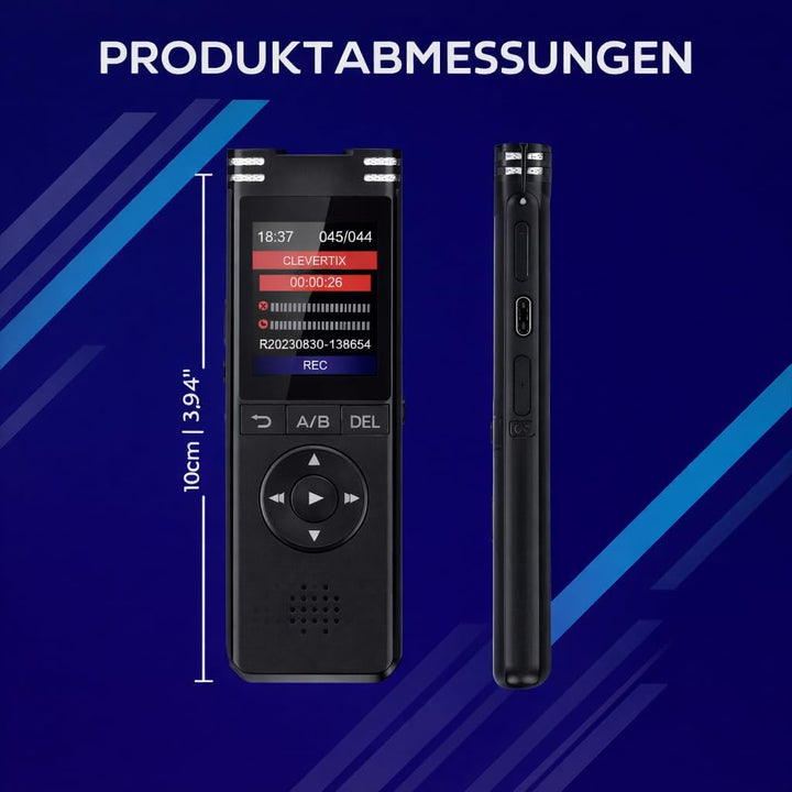 CleverTalk Diktiergerät Professionell 128GB – HD Audio PCM 1536kbps – Sprachaktivierung – Doppelmikr