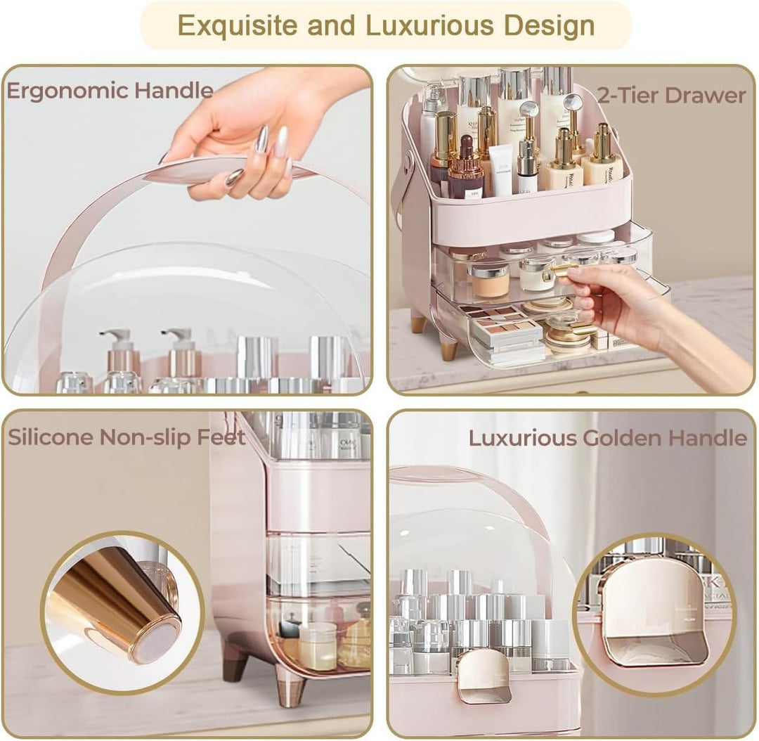 Make-up-Organizer, 2 Schubladen, Kosmetik-Organizer mit Deckel, Hautpflege-Organizer, Badezimmer-The