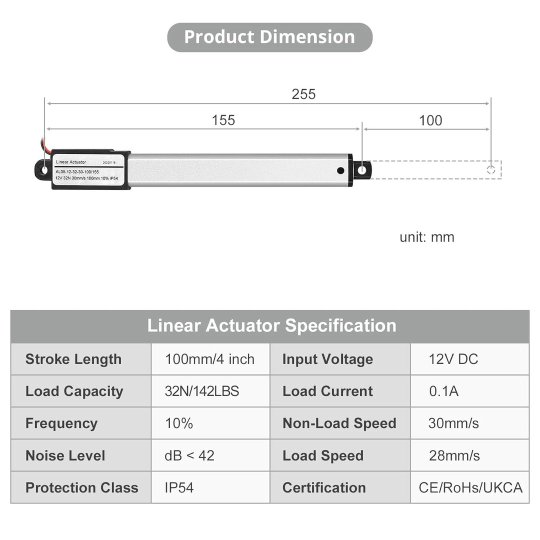 Linearmotor 12V 32N 100mm Linear Actuator Linearantrieb Linearmotor Verstellantrieb Stroke Length An