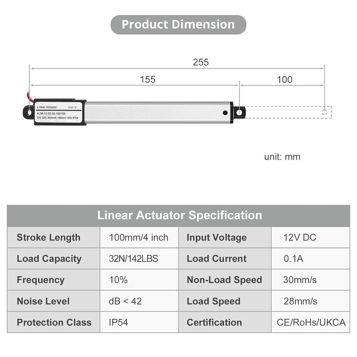 Linearmotor 12V 32N 100mm Linear Actuator Linearantrieb Linearmotor Verstellantrieb Stroke Length An