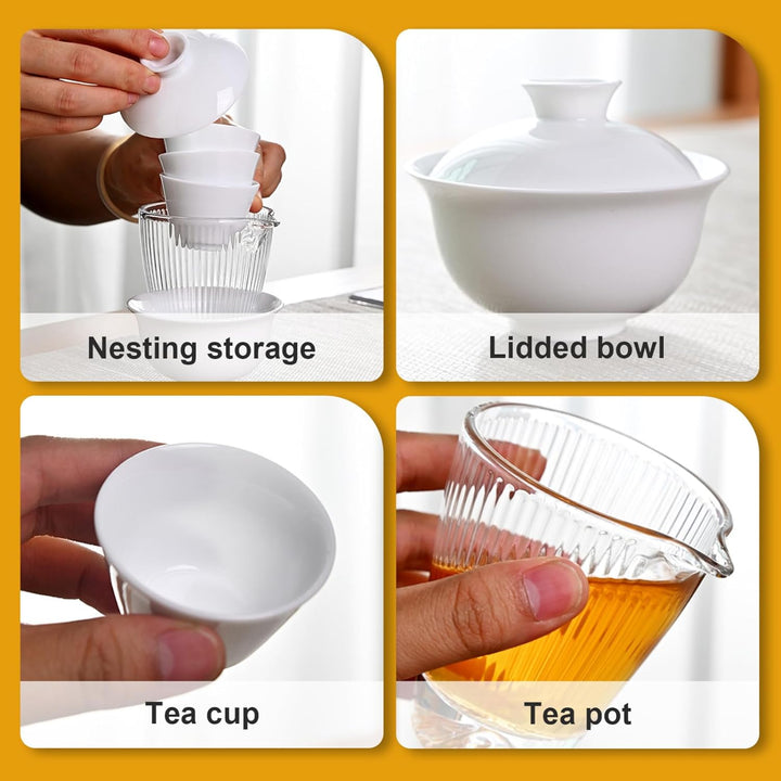 Gaiwan Teeservice, tragbares Keramik-Gongfu-Teeservice mit Aufbewahrungstasche für Zuhause, Reisen,