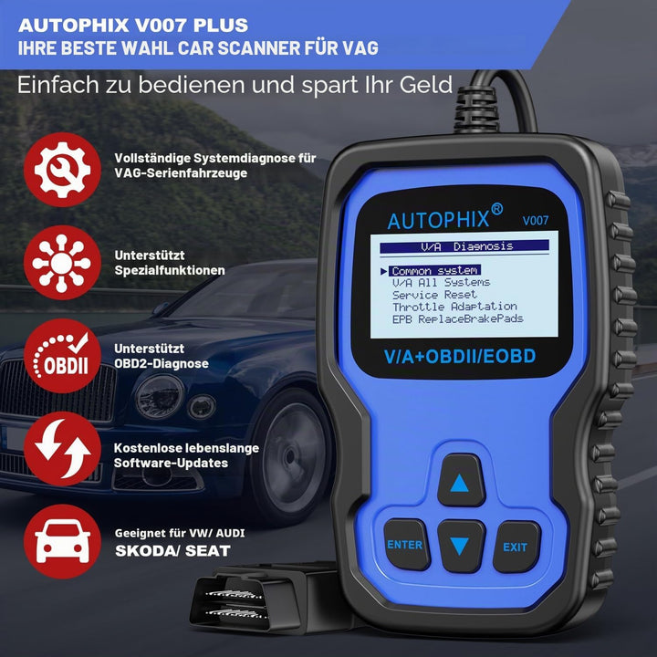 AUTOPHIX V007 OBD2 Diagnosegerät Kompatibel mit VAG mit Motor ABS Airbag Getriebe löschen Fehlercode