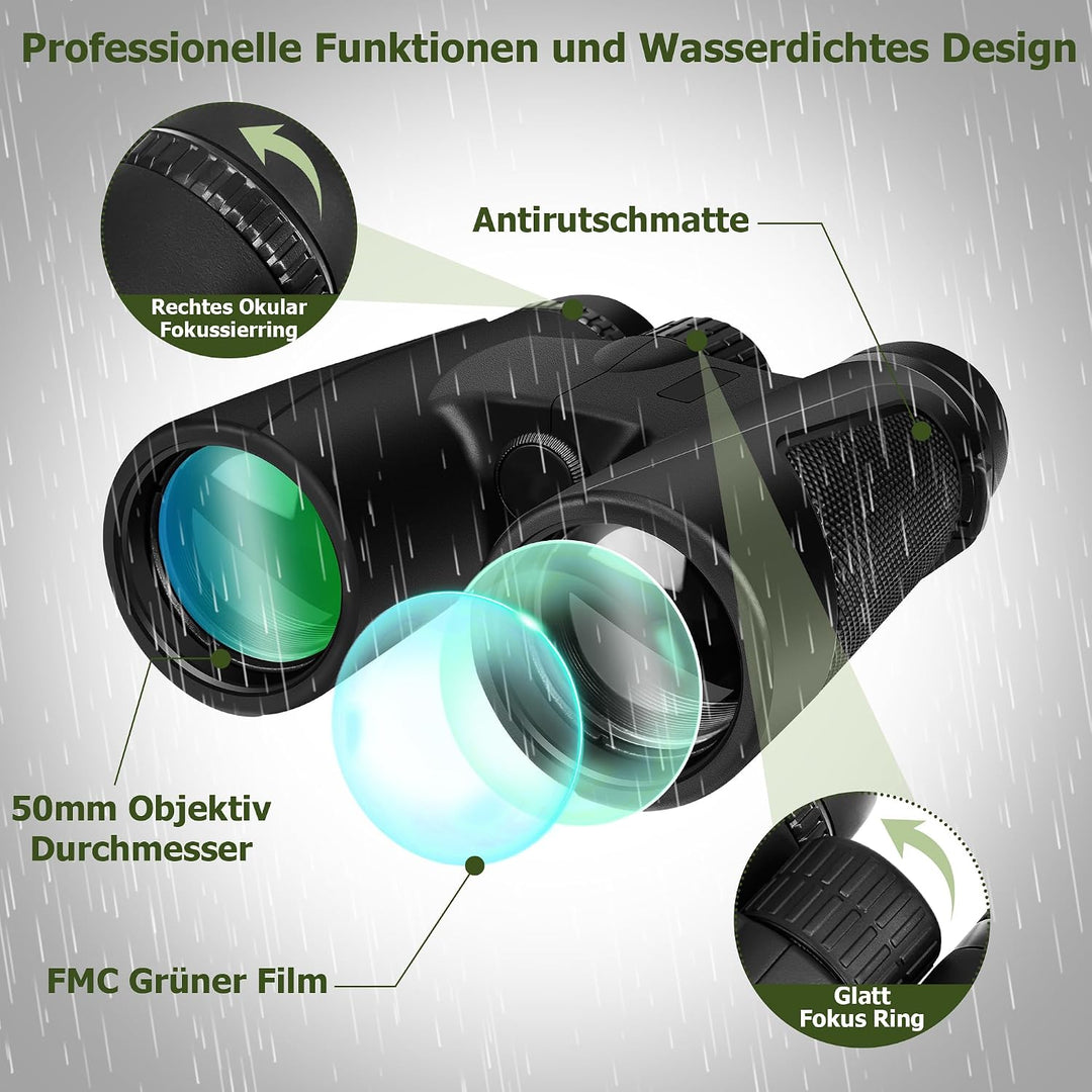 15X50 Fernglas Erwachsene FMC-Linse - Black | BAK4-Prismen,FMC-vergütete Linsen,15X,grosse 50-mm-Oku