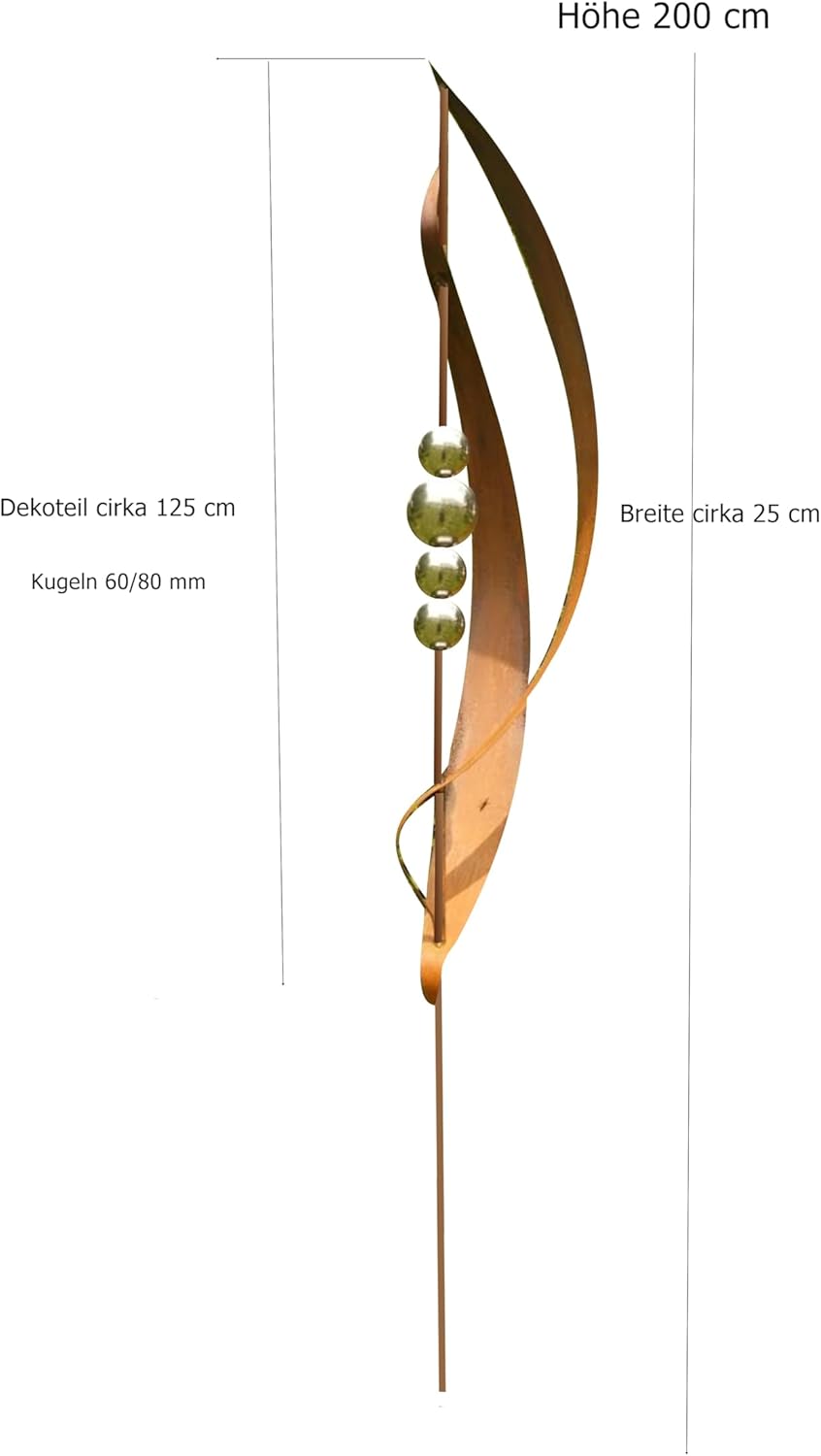 Gartendeko schicker Stab Skulptur Rost Garten Deko 2m mit Edelstahlkugeln