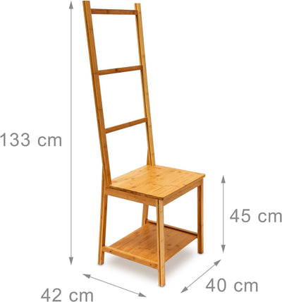 Relaxdays 10019172 Kleiderstuhl aus Bambus als Herrendiener mit 2 Ablagen HBT 133 x 40 x 42 cm Stumm