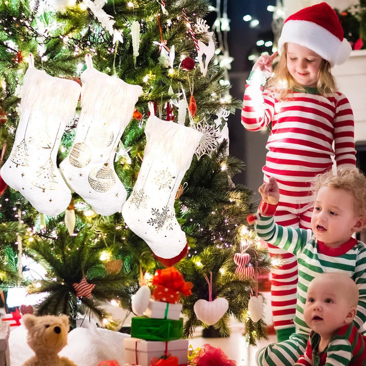 Plüsch Nikolausstrümpfe,3er Set Weihnachten Hängende Taschen,Weihnachtsstrumpf Personalisiert,Weihna