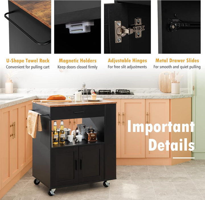 KOMFOTTEU Küchenwagen mit Rollen, Servierwagen mit 3 seitlichen Regalen, Türschrank und Schublade, K