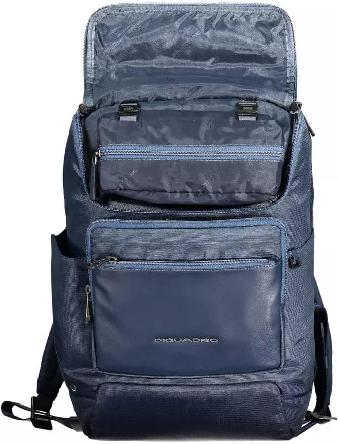 PIQUADRO Mittelgrosser Rucksack aus Leder und Stoff mit PC 14,00 Zoll, blau, Mittelgrosser Rucksack