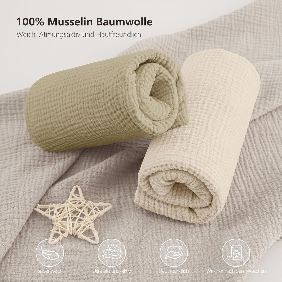 Bearmoss 2er Set Kinder Spannbettlaken,Musselin-Bettlaken 100% Baumwolle Baby-Bettlaken 60x120cm/140