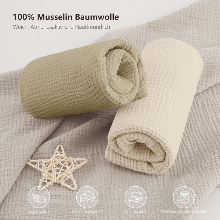 Bearmoss 2er Set Kinder Spannbettlaken,Musselin-Bettlaken 100% Baumwolle Baby-Bettlaken 60x120cm/140