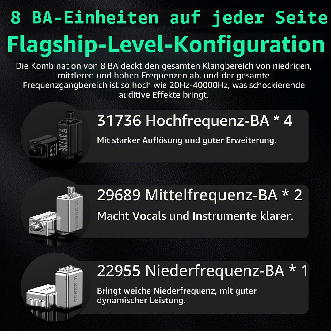 Yinyoo KZ AS16 PRO In-Ear-Kopfhörer, 8 ausgewogene Armature Drivers Stage Studio HiFi IEM in Ear Mon