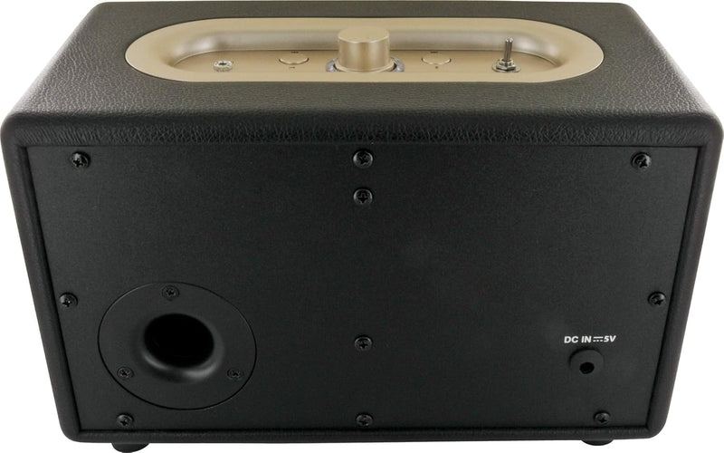 SCHWAIGER 661705 Retro Bluetooth Lautsprecher Vintage Speaker Lederoptik Holzgehäuse Akku HiFi Musik