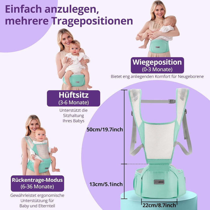 Ergonomische Babytrage mit Verstellbarem Gurt - 6-in-1 Neugeborenen-Kleinkind-Tragetuch, Atmungsakti