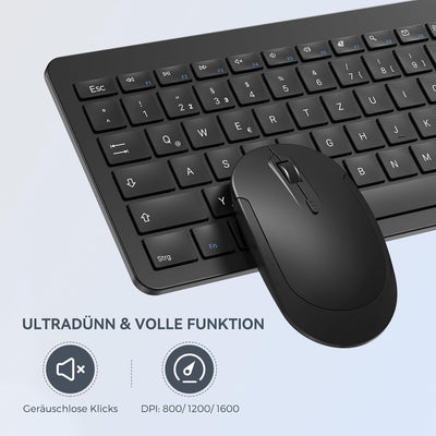 Tastatur Maus Set Kabellos, seenda Ultra-Dünne Wiederaufladbare Funk Tastatur Maus Set, Ergonomische