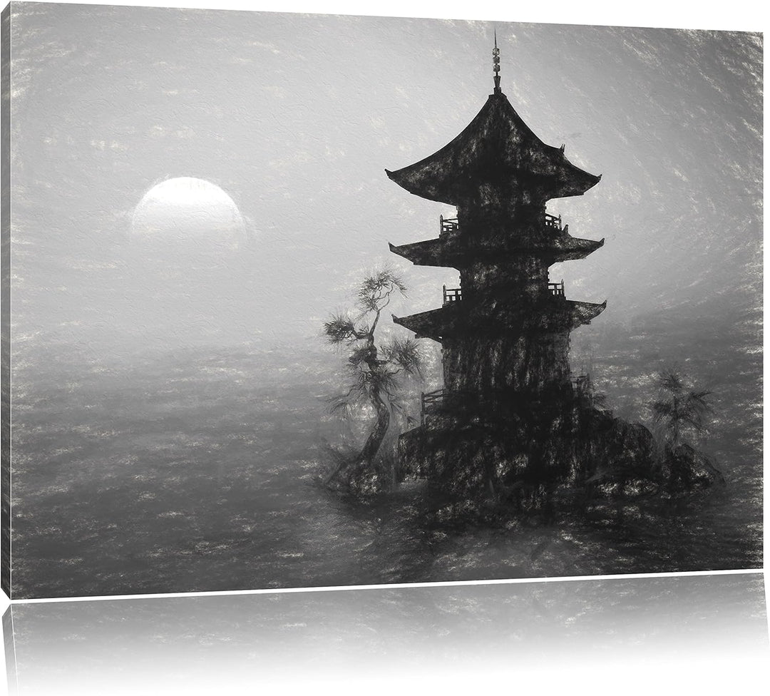 Pixxprint Buddhistischer Tempel in Asien / 100x70cm Leinwandbild bespannt auf Holzrahmen/Wandbild Ku