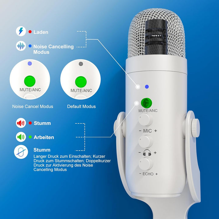 zealsound K66 Wireless USB Mikrofon – Kabelloses Desktop-Kondensator-Mikrofon, Noise-Reduction, Nier
