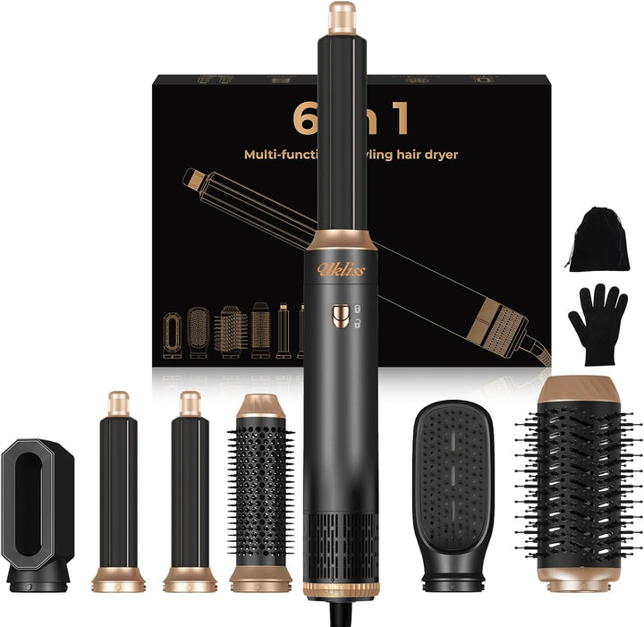 UKLISS Hairstyler 6 in 1 Air Styler Set- für Locken, Volumen, Glätten und Trocknen- 1000W Föhnbürste