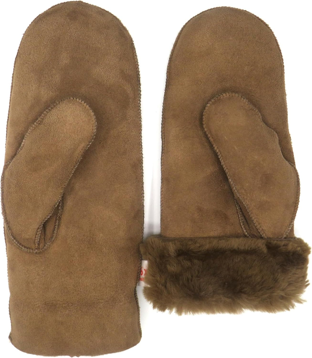 Lammfell Handschuhe Fäustlinge, Fausthandschuhe aus Merino Lammfell, Cognac - braun - olive, Damen -