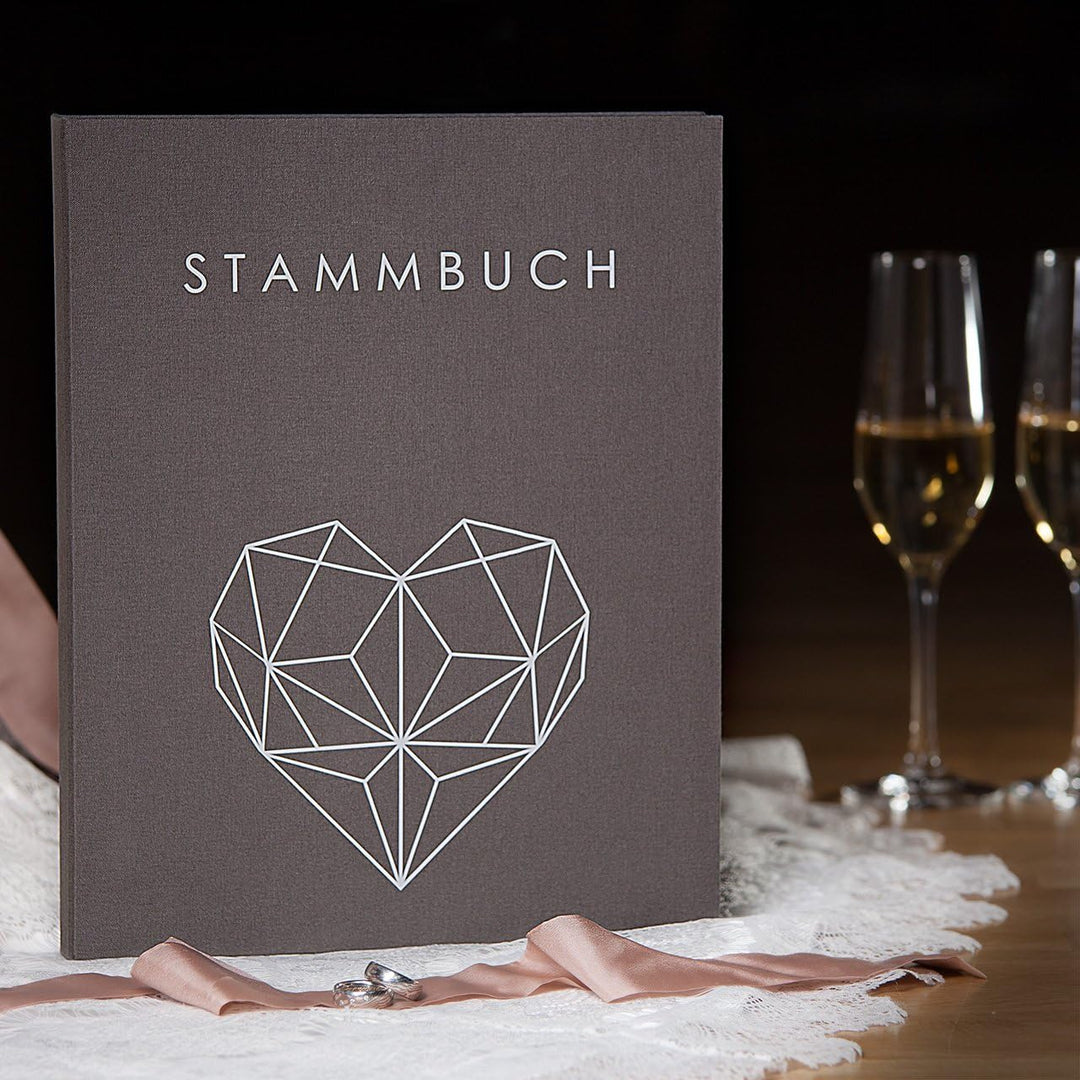 Hochzeitideal - Stammbuch der Familie Geometric Grau DIN A4 - Buchbinderleinen Stammbuch Hochzeit -