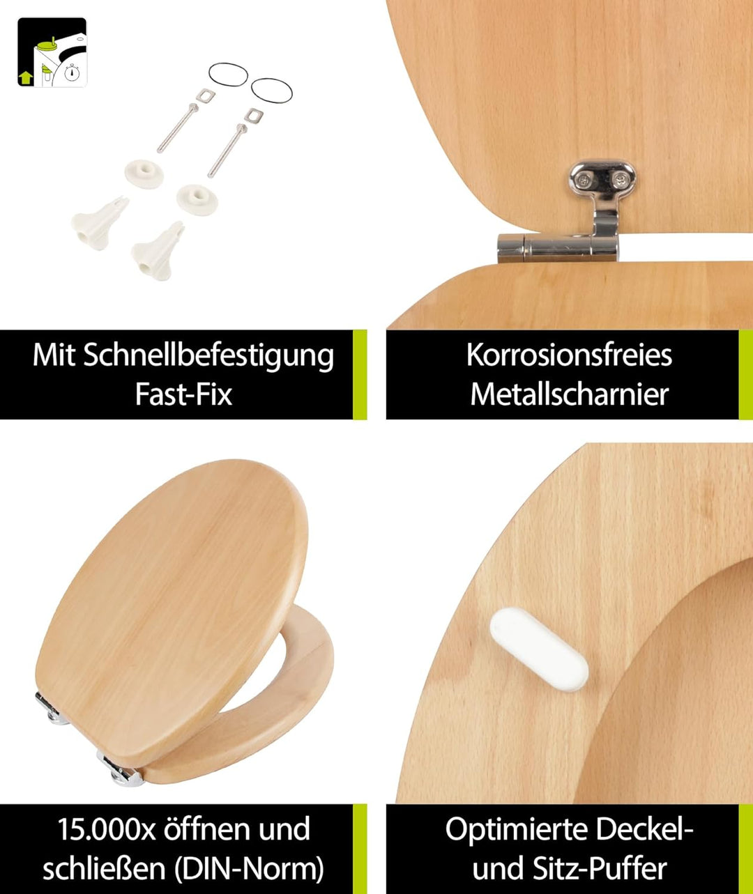 'aquaSu® Holz WC-Sitz mit Absenkautomatik Venezia | Toilettendeckel in Buche | Holzkern Toilettensit