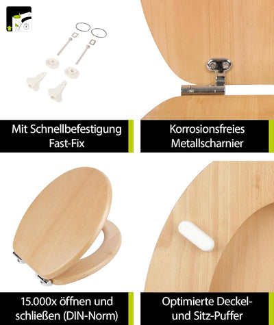 'aquaSu® Holz WC-Sitz mit Absenkautomatik Venezia | Toilettendeckel in Buche | Holzkern Toilettensit