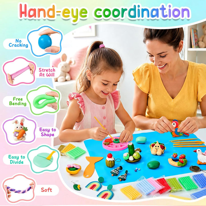 Polymer Clay Set, 66 Farben Modelliermasse Knete Kit für Kinder | 20g Each Ofenhärtende Knetmasse mi