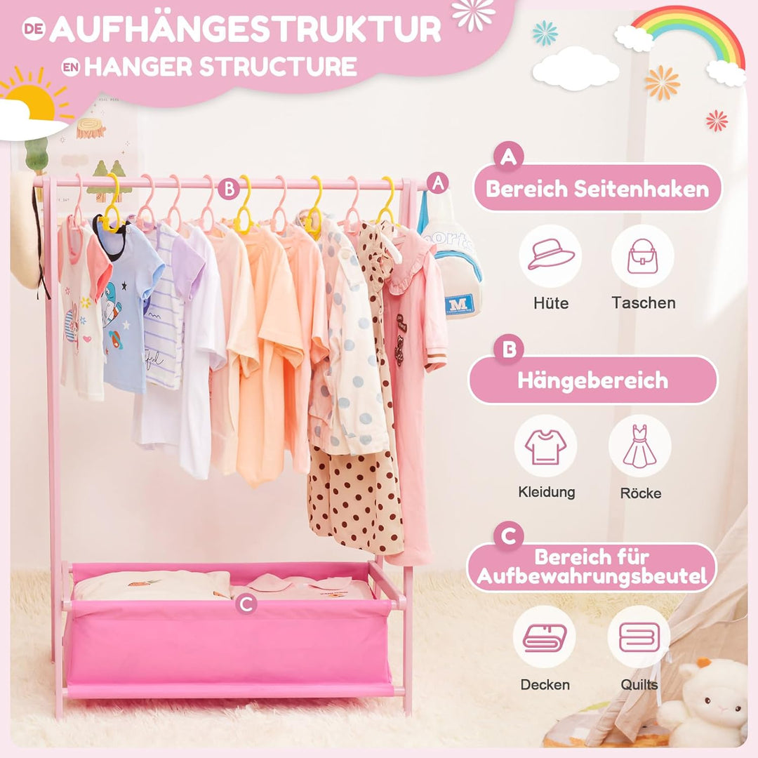 Yorbay Kinder Kleiderständer Bambus Garderobenständer mit Aufbewahrungskiste, Kindergarderobe mit Kl