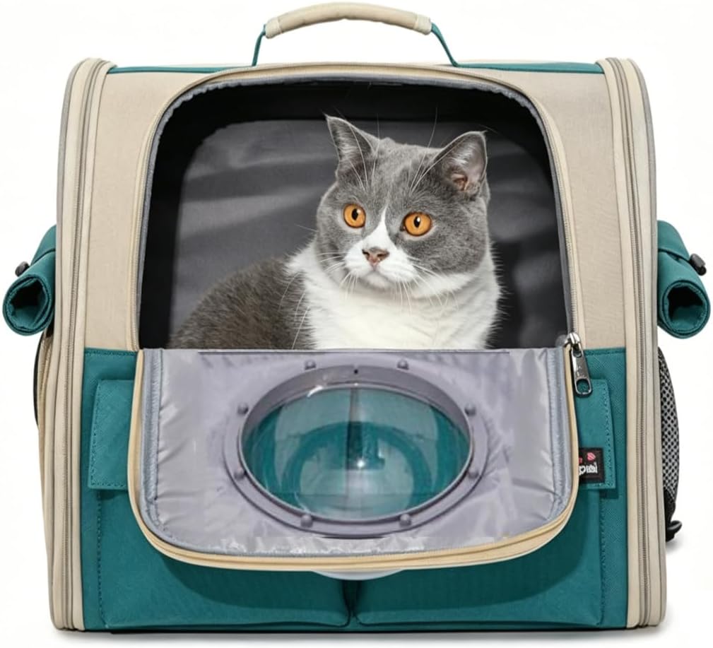 Haustiertasche Rucksack für Katzen Hunde 8kg, Atmungsaktiv Grosser Tiertransportrucksack 3 Eintritt