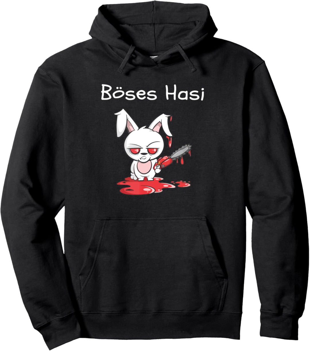 Crazy Rabbit Hase Kettensägen Outfit Geschenkidee Böses Hasi Pullover Hoodie