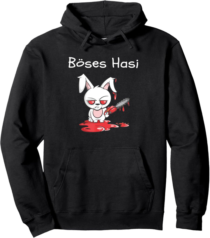 Crazy Rabbit Hase Kettensägen Outfit Geschenkidee Böses Hasi Pullover Hoodie